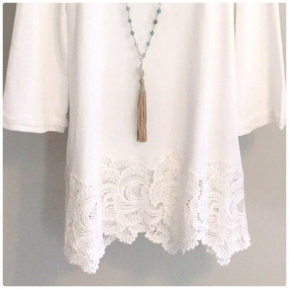 OFF Shoulder Ivory Tunic with Lace Detail - Picture 5 of 6
